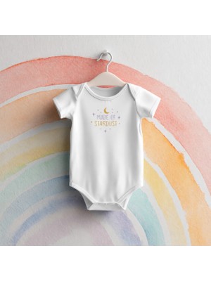 Igigi Collection Igıgı Collection Yıldız Tozundan Baskılı %100 Pamuk Kısa Kollu Beyaz Unisex Bebek Zıbın