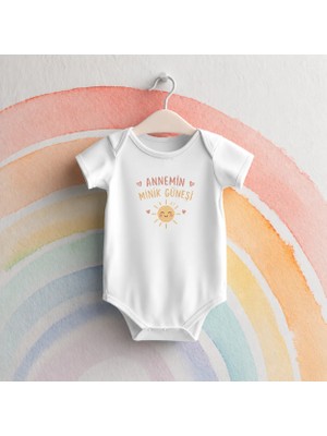 Igigi Collection Igıgı Collection Annemin Minik Güneşi Baskılı %100 Pamuk Kısa Kollu Beyaz Unisex Bebek Zıbın