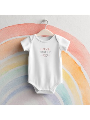 Igigi Collection Igıgı Collection Sevgiyle Doğdum Baskılı %100 Pamuk Kısa Kollu Beyaz Unisex Bebek Zıbın
