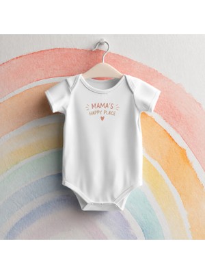 Igigi Collection Igıgı Collection Annemin Mutluluk Yeri Baskılı %100 Pamuk Kısa Kollu Beyaz Unisex Bebek Zıbın