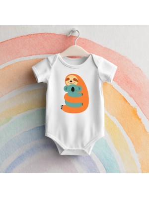 Igigi Collection Igıgı Collection Sevimli Orman Arkadaşları Baskılı %100 Pamuk Kısa Kollu Beyaz Unisex Bebek Zıbın