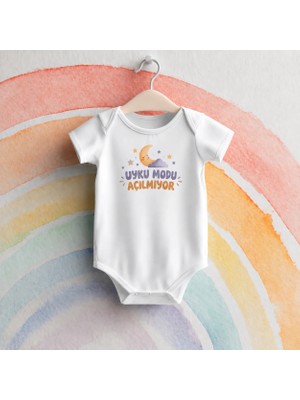 Igigi Collection Igıgı Collection Uyku Modu Açılmıyor Baskılı %100 Pamuk Kısa Kollu Beyaz Unisex Bebek Zıbın