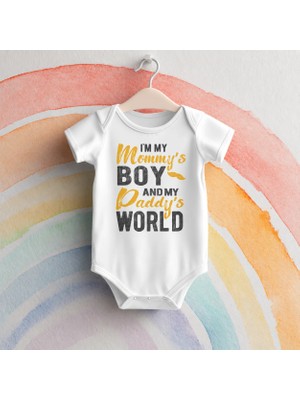 Igigi Collection Igıgı Collection Annesinin Kuzusu Babasının Dünyası Baskılı %100 Pamuk Kısa Kollu Beyaz Unisex Bebek Zıbın