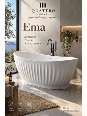 Quattro Home Ema Beyaz Serbest Duran Akrilik Küvet – 170 × 80 × 68 cm