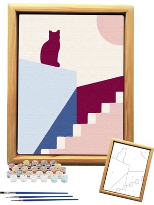 Tabdiko Sayılarla Minimalist Ahşap Çerçeveli Tablo Setleri 21 x 27 cm Tuval Şasesine Gerili Kedi