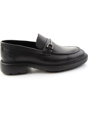 Bambi Siyah Antik Hakiki Deri Erkek Loafer Ayakkabı E01054020441