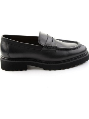 Bambi Siyah Antik Hakiki Deri Erkek Loafer Ayakkabı E01648626941