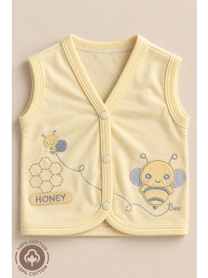 Miniel Unisex Bebek Honey Arı Nakışlı %100 Pamuklu 6-9 Ay Penye Bebek Yelek