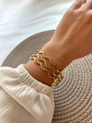 ases store  ajda bilezik zigzag model altın kaplama çelik