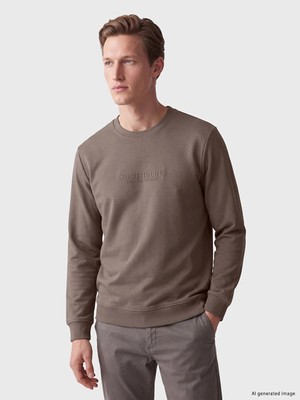 Lc Waikiki Yeni Sezon Kahverengi Bisiklet Yaka Baskılı Erkek Sweatshirt