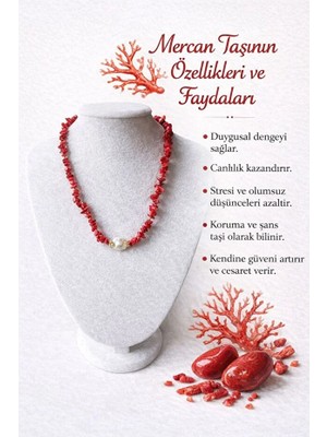 Ases Store Mercan Doğal Taşlı Detaylı  Tasarım Kolye
