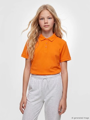 Lc Waikiki Yeni Sezon Turuncu Polo Yaka Kız Çocuk Pike Tişört