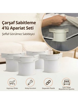 Givoria 4&amp;apos;lü Çarşaf Sabitleyici Kaydırmaz Aparat, Dört Köşeden Kilitleyen Şeffaf Akıllı �
