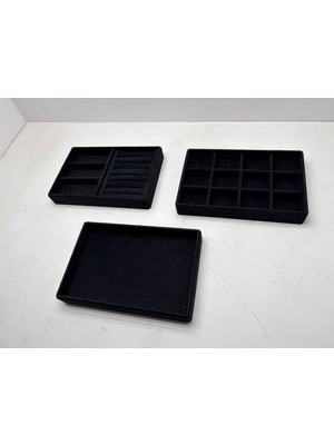 Megass Dekor Peru Model Süet Kumaş Siyah Renk 22/14 cm 3 Lü Takım Takı Sergileme Standı