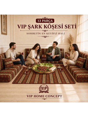 13 Parça Şark Köşesi Takımı Süngerli U Model Yer Minderi Seti, 3’lü Sedir Takımı, Kırlent ve Örtü Dahil