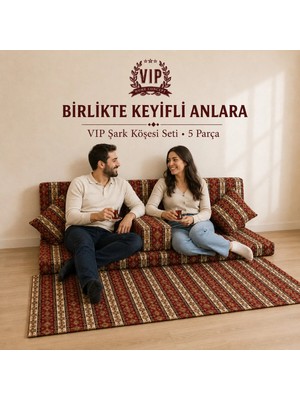 Şark Köşesi Takımı 100X190X10 cm Otantik Yer Minderi ve Sedir Seti 5 Parça Süngerli Şark Köşesi Seti