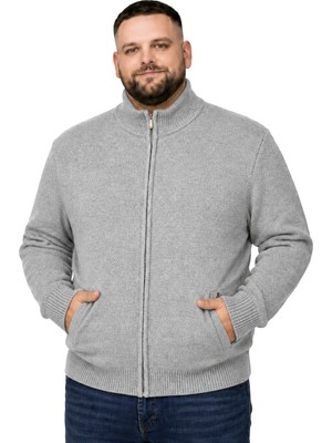 Battal Moda Erkek Büyük Beden Açık Gri Hattush Dik Yaka Cepli Triko Hırka 3xl-4xl-5xl-6xl