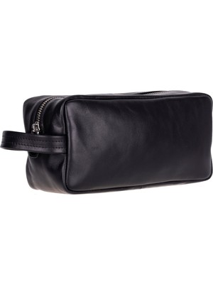 BloominBag Bloombiel Obsidian Siyah Hakiki Deri Seyahat ve Makyaj Çantası