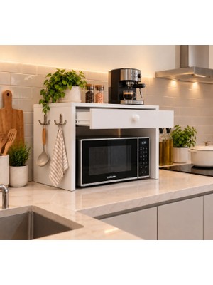 T Designo Tdesigno Miko Çekmeceli Tezgah Üstü Mikrodalga Dolabı-Standı-Rafı-Düzenleyici-1 Çekmeceli Çok Amaçlı Dolap