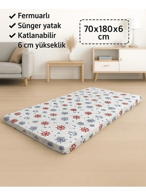 Sünger Yatak 70X180X6 Cm, Yer Yatağı, Balkon Sedir Yer Minderi,şantiye,karavan,deprem Yatağı-Marin