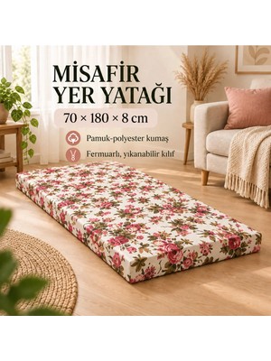 Tek Parça Sünger Yatak 8 Cm, Yer Yatağı, Balkon Yer Minderi,şantiye,karavan,deprem YATAĞI-70X180X8 Cm-Ingiliz Gülü