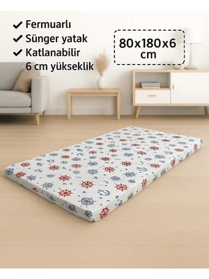 Sünger Yatak 80X180X6 Cm, Yer Yatağı, Balkon Sedir Yer Minderi,şantiye,karavan,deprem Yatağı-Marin
