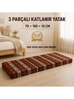 Katlanır Sünger Yer Yatağı 70X180X10 cm Taşıma Kulplu Fermuarlı Misafir Yatağı – Şark Desen