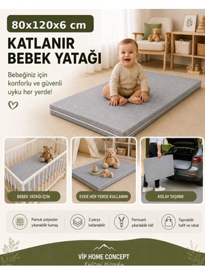 Katlanır Çocuk Yatağı Sünger Yer Yatağı Oyun Minderi Taşınabilir 80X120X6 Cm-Gri