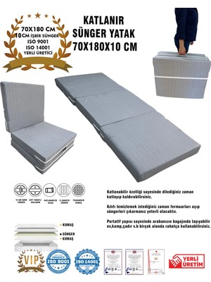 Katlanır Yer Yatağı ve Tek Kişilik Sünger Katlanır Minder Yatak 70X180X10 Cm-Gri