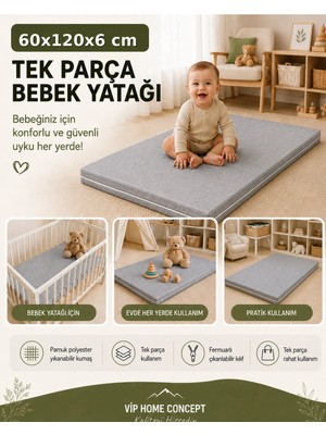 Vip Home Concept Çocuk Yatağı Sünger Yer Yatağı Oyun Minderi Bebek Yatağı 60X120X6 Cm-Gri