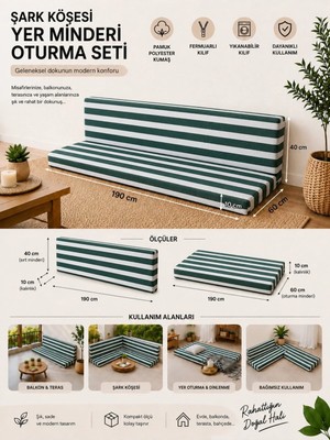 Vip Home Concept Şark Köşesi Yer Minderi Sünger Yatak 100X190X10 cm Fermuarlı-Yeşil Beyaz