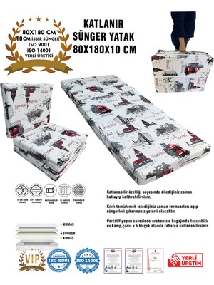Vip Home Concept Katlanır Yer Yatağı ve Tek Kişilik Sünger Katlanır Minder Yatak 80X180X10 Cm-Istanbul