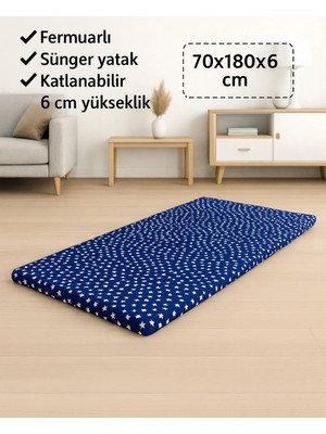Vip Home Concept Sünger Yatak 70X180X6 Cm, Yer Yatağı,yer Minderi,şantiye,karavan,deprem Yatağı-Lacivert Yıldız