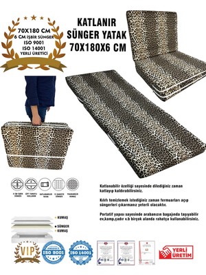 Vip Home Concept Katlanır Yer Yatağı ve Tek Kişilik Sünger Katlanır Minder Yatak 70X180X6 Cm-Leopar