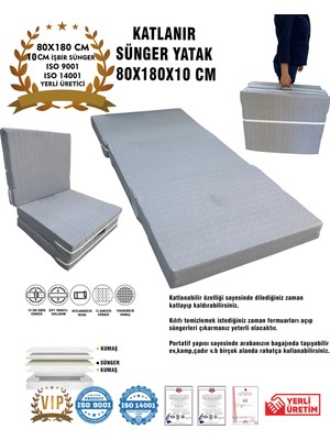 Vip Home Concept Katlanır Yer Yatağı ve Tek Kişilik Sünger Katlanır Minder Yatak 80X180X10 Cm-Gri