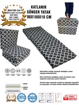 Vip Home Concept Katlanır Yer Yatağı ve Tek Kişilik Sünger Katlanır Minder Yatak 80X180X10 Cm-Karaçatı