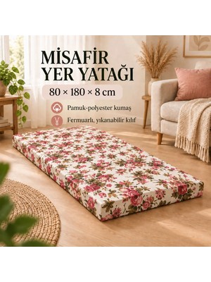 Vip Home Concept Tek Parça Sünger Yatak 8 Cm, Yer Yatağı, Balkon Yer Minderi,şantiye,karavan,deprem YATAĞI-80X180X8 Cm-Ingiliz Gülü