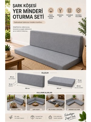 Vip Home Concept Şark Köşesi Yer Minderi Sünger Yatak 100X190X10 cm Fermuarlı-Gri