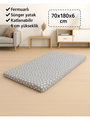 Vip Home Concept Sünger Yatak 70X180X6 Cm, Yer Yatağı, Balkon Yer Minderi,şantiye,karavan,deprem Yatağı-Gri Yıldız
