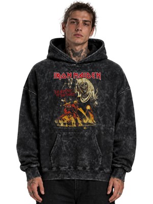 Sevbano Iron Maiden Rock Metal Müzik Grubu Baskılı Unisex Oversize Yıkamalı Hoodie Sweatshirt