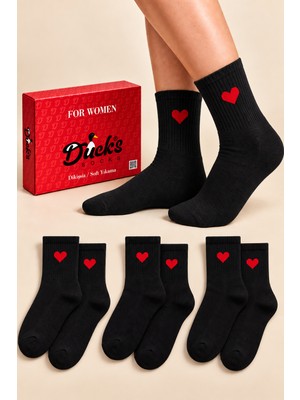 Ducks Socks Kadın Beyaz Bambu Dikişsiz 6'lı Kutulu Kalp Desenli Yumuşak Kısa Konç Çorap