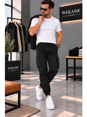Wkm Erkek Gabardin Slim Fit Lastikli Kargo Pantolon