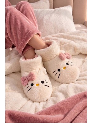 Slipcat Kadın Fiyonklu, Kedi Figürlü, Yumuşak, Peluş Panduf