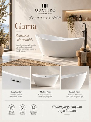 Quattro Home Klas Beyaz Serbest Duran Akrilik Küvet – 180 × 80 × 74 cm