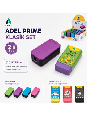 Adel Prime Klasik Kalemtıraş ve Gigantus Desenli Silgi 2’li Set – Renkli, Şık ve Eğlenceli Okul, Kırtasiye ve Ofis Seti