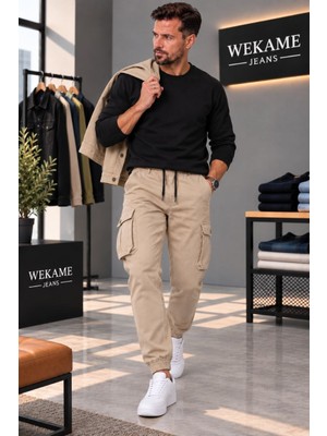 Wkm Erkek Gabardin Slim Fit Lastikli Kargo Pantolon