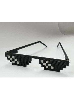 3D Baskı Gezegeni Katlanır Saplı Thug Life Piksel Gözlük - Eğlenceli Siyah Parti, Fotoğraf & Tiktok Aksesuarı