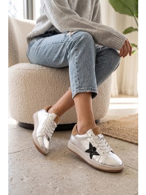 Beety 26BK248.777 Kadın Hakiki Deri Klasik Sneaker Gümüş