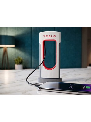3D Baskı Gezegeni Tesla Supercharger Masaüstü Telefon Şarj Standı - Mini Şarj Istasyonu Kablo Düzenleyici