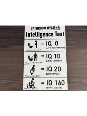 3D Baskı Gezegeni Banyo Hijyeni Zeka Testi Tabela - "bathroom Hygiene Intelligence Test" Esprili Wc Dekoru
